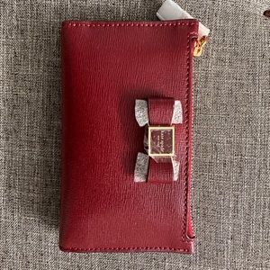 Kate Spade Morgan Bow Embellished Small Slim Bifold Wallet, maroon